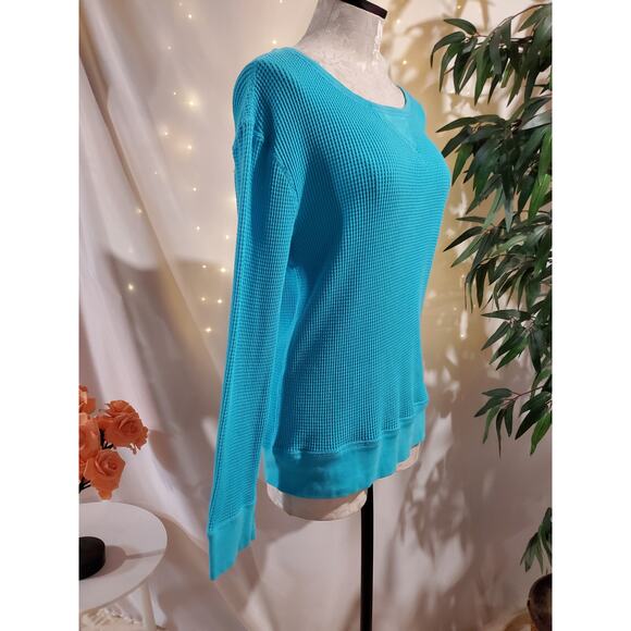 Polo Ralph Lauren Waffle Knit Thermal Boatneck Pullover Womens Size L Turquoise - Picture 5 of 9